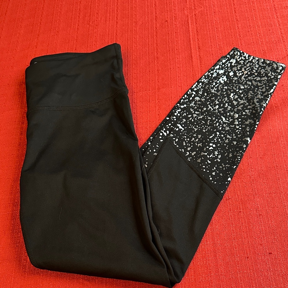 Apana Black Leggings with Silver Speckle Design